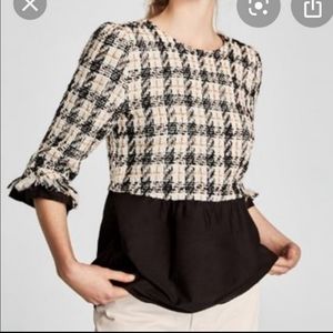 NWT Zara Tweed Peplum Top Size s